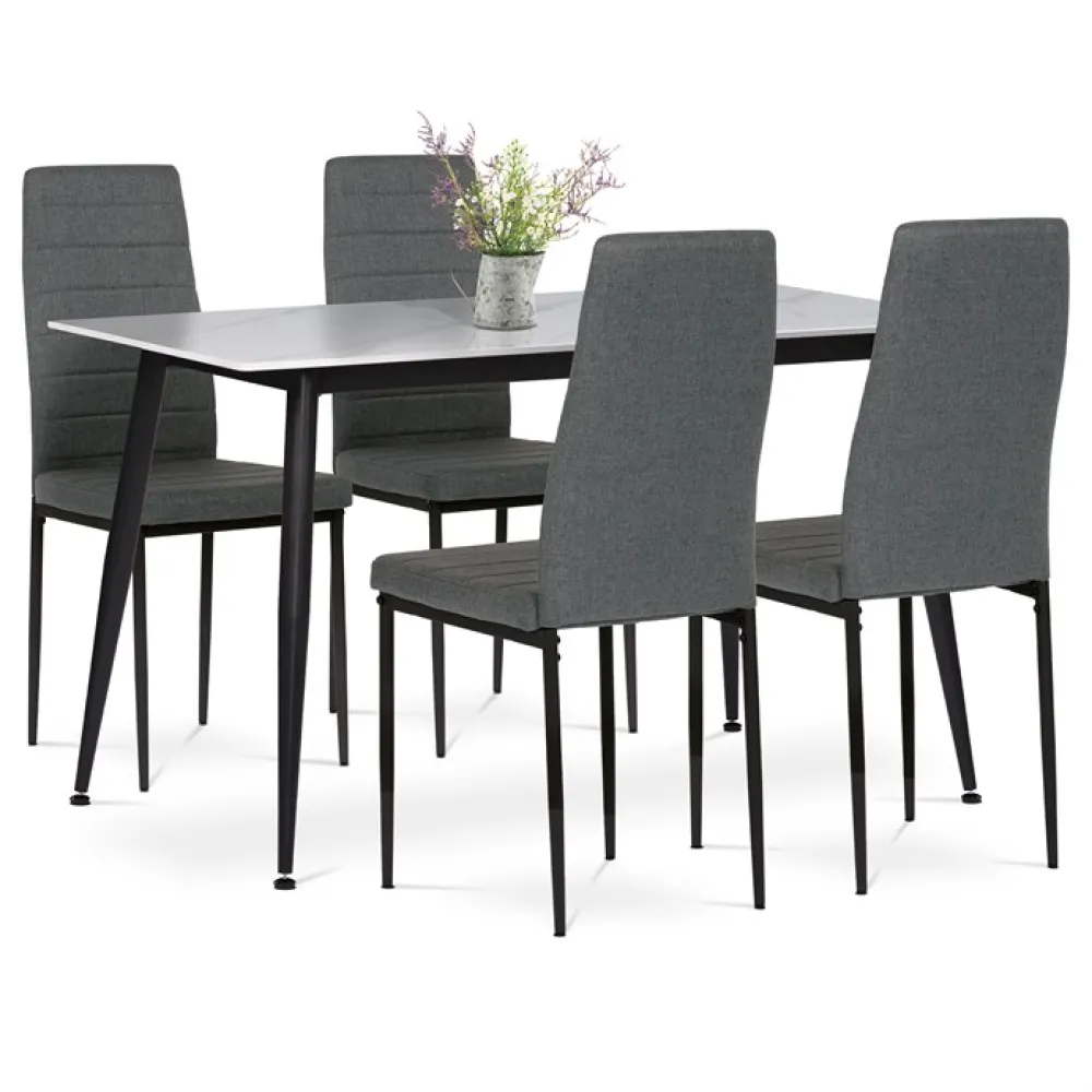 ASE-1004 GREY2 - Jídelní set s 4 židlemi, 130x70x76cm, keramika, mramor, ASE-1004 GREY2