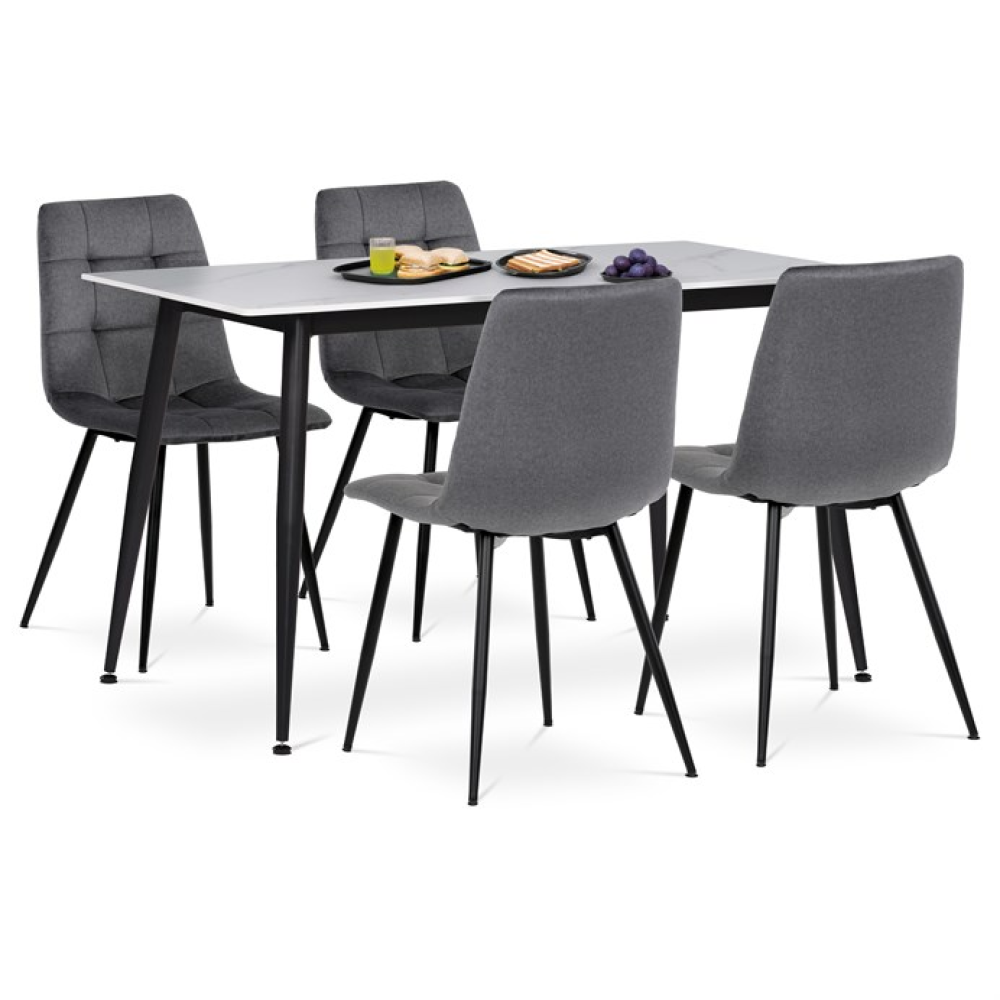 ASE-1038 GREY2 - Jídelní set s 4 židlemi, 130x70x76cm, keramika, mramor, ASE-1038 GREY2