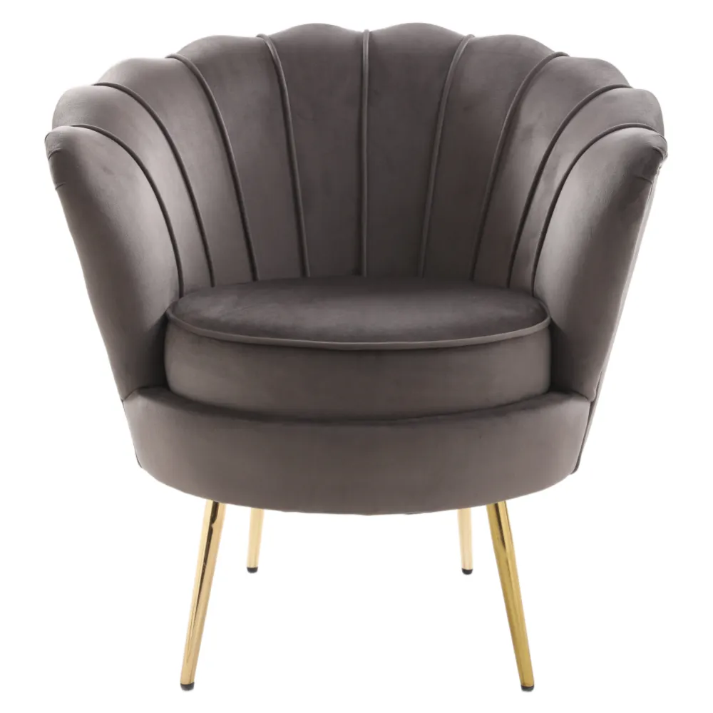 Křeslo ve stylu Art-deco, šedohnědá Velvet látka/gold chrom zlatý, NOBLEO