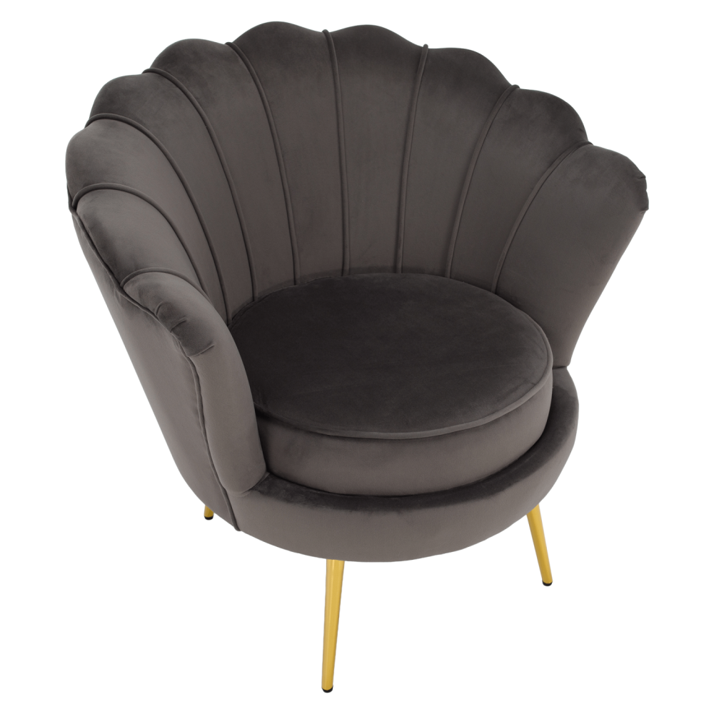 Křeslo ve stylu Art-deco, šedohnědá Velvet látka/gold chrom zlatý, NOBLEO