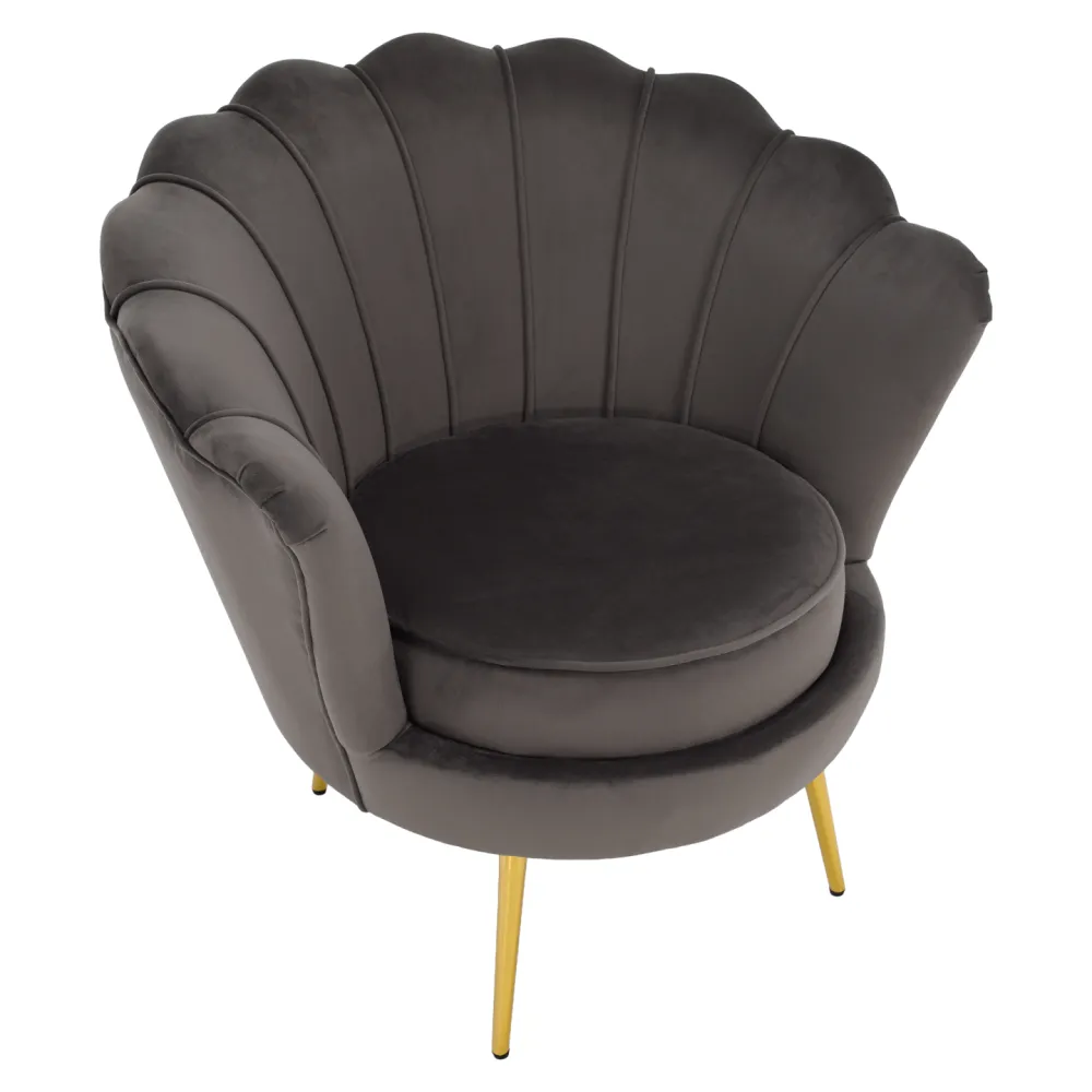 Křeslo ve stylu Art-deco, šedohnědá Velvet látka/gold chrom zlatý, NOBLEO