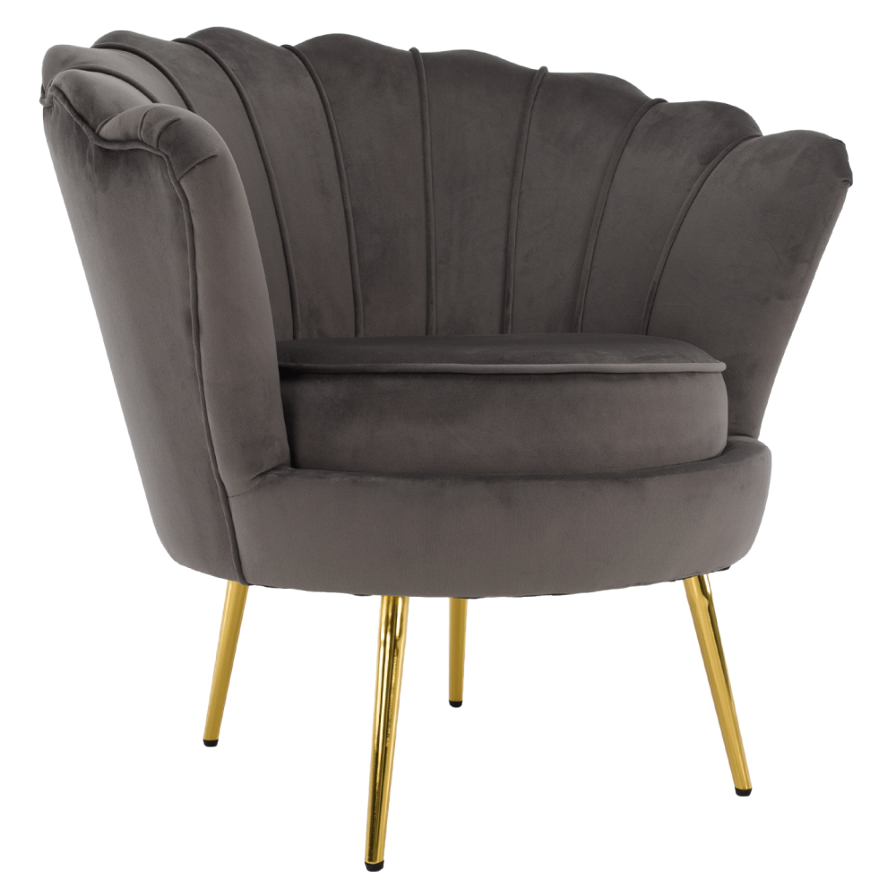 Křeslo ve stylu Art-deco, šedohnědá Velvet látka/gold chrom zlatý, NOBLEO