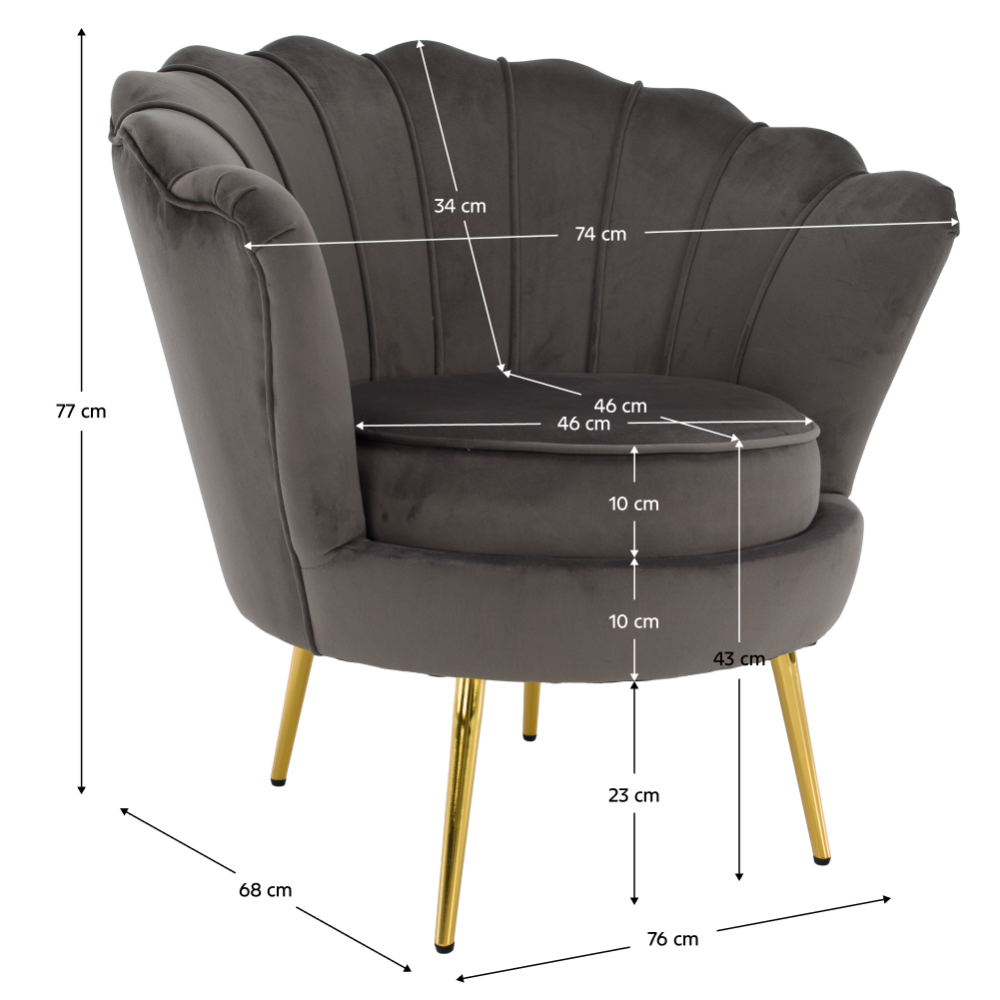 Křeslo ve stylu Art-deco, šedohnědá Velvet látka/gold chrom zlatý, NOBLEO