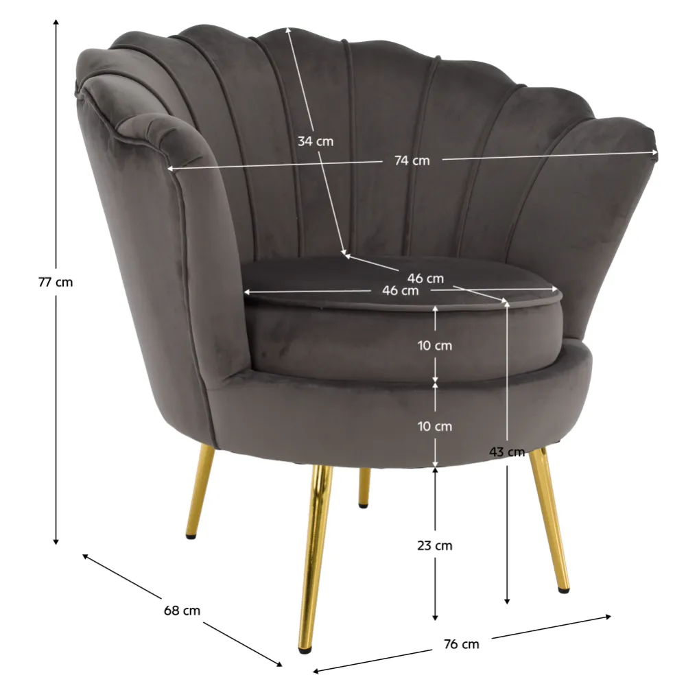 Křeslo ve stylu Art-deco, šedohnědá Velvet látka/gold chrom zlatý, NOBLEO