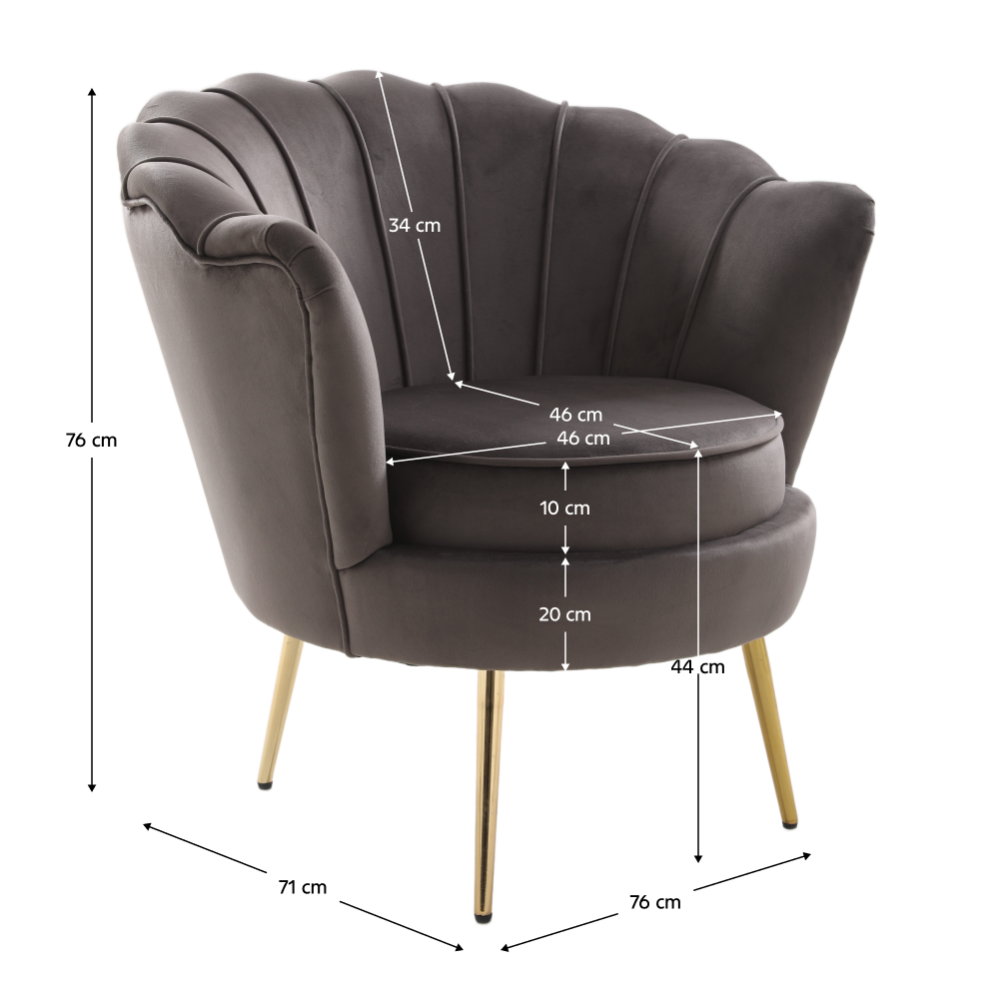 Křeslo ve stylu Art-deco, šedohnědá Velvet látka/gold chrom zlatý, NOBLEO