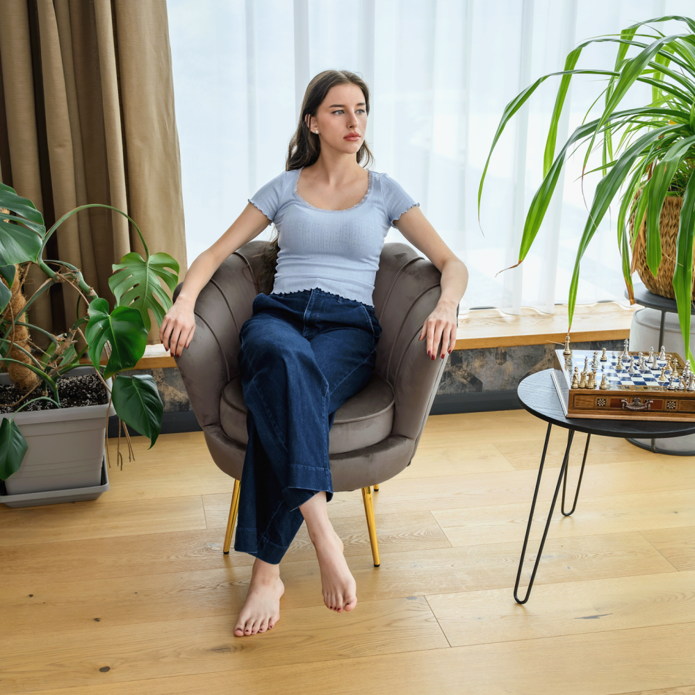 Křeslo ve stylu Art-deco, šedohnědá Velvet látka/gold chrom zlatý, NOBLEO