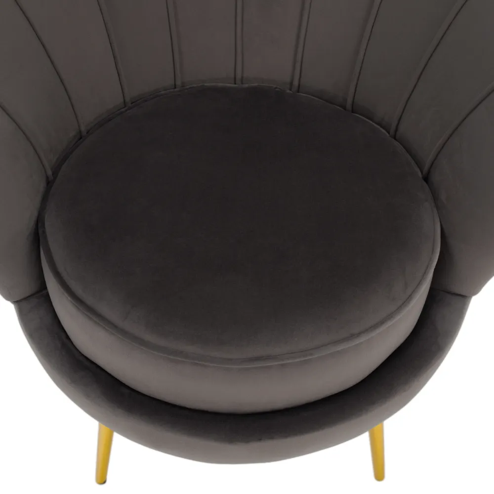 Křeslo ve stylu Art-deco, šedohnědá Velvet látka/gold chrom zlatý, NOBLEO