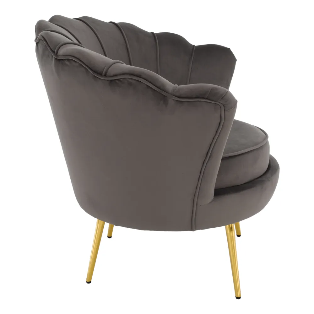 Křeslo ve stylu Art-deco, šedohnědá Velvet látka/gold chrom zlatý, NOBLEO