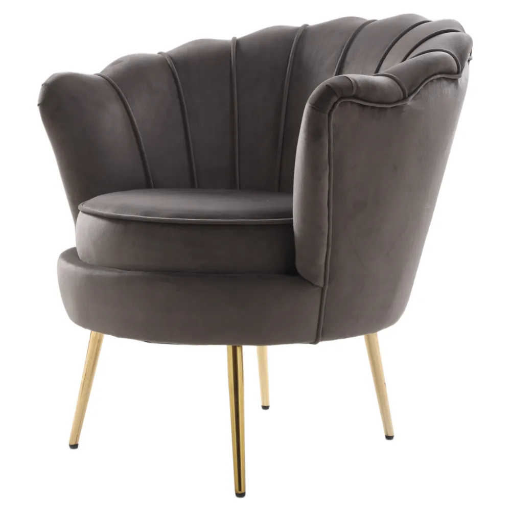 Křeslo ve stylu Art-deco, šedohnědá Velvet látka/gold chrom zlatý, NOBLEO