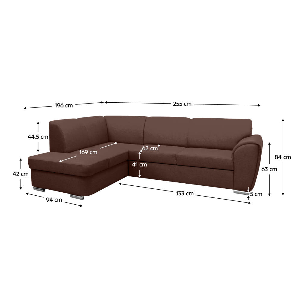 Sedací souprava, látka hnědá, levá, KENAI ROH