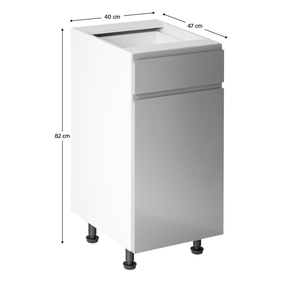 Spodní skříňka, bílá/šedá extra vysoký lesk HG, AURORA D40S1
