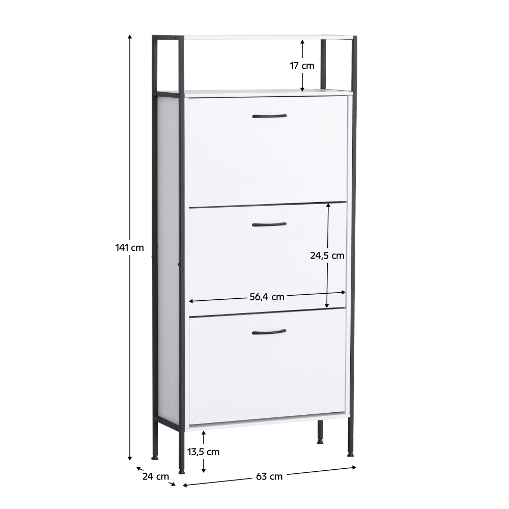 Botník, 3-řadý, bílá, TREDIS