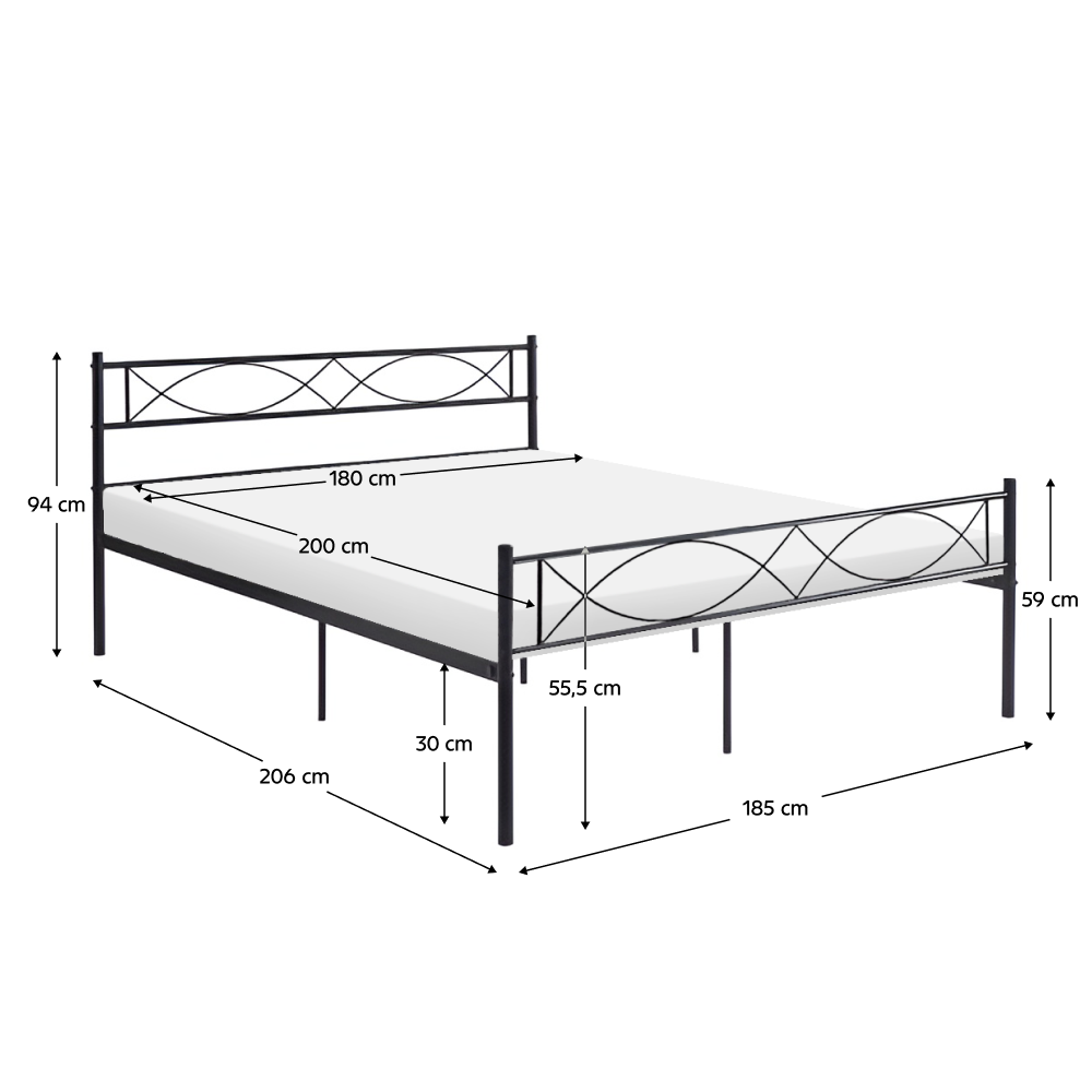 Kovová postel s roštem, 180x200, černá, STELVIA