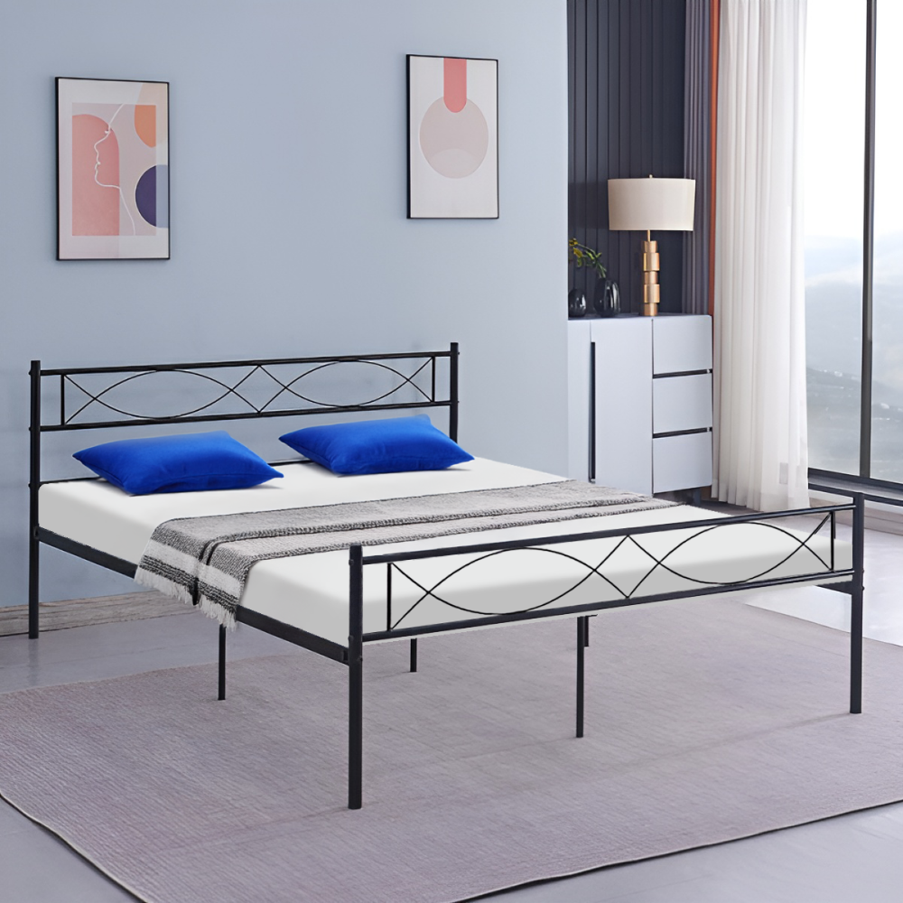 Kovová postel s roštem, 180x200, černá, STELVIA