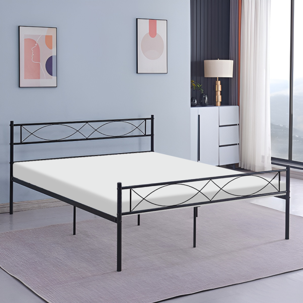 Kovová postel s roštem, 180x200, černá, STELVIA