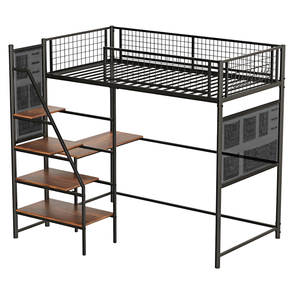 Vyvýšená postel se zábranou, 90x200, černá, NIVEN