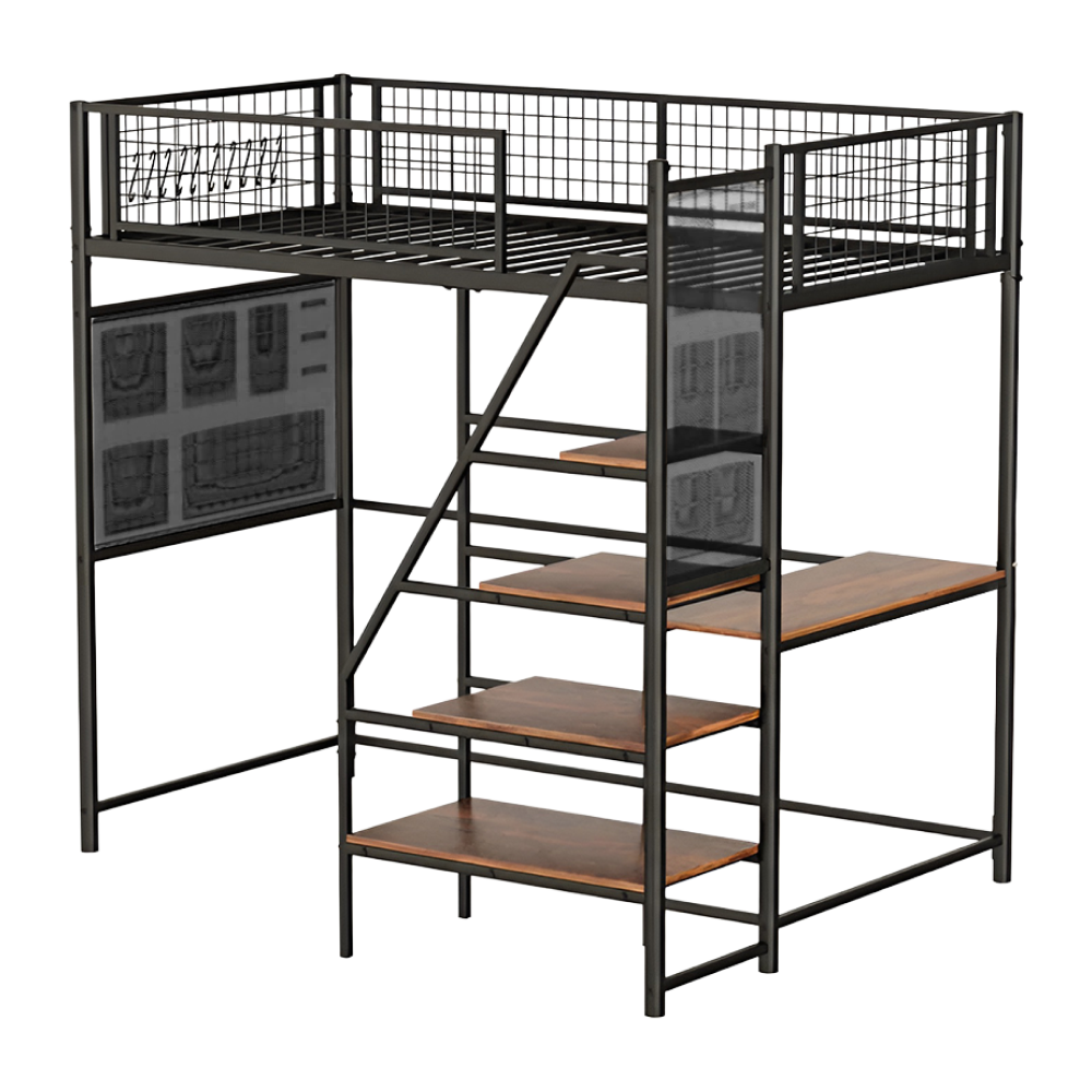 Vyvýšená postel se zábranou, 90x200, černá, NIVEN