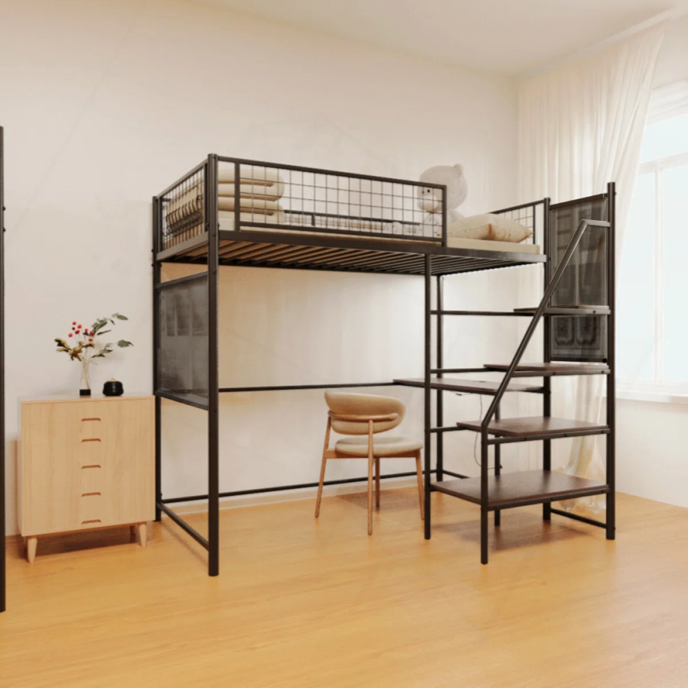 Vyvýšená postel se zábranou, 90x200, černá, NIVEN