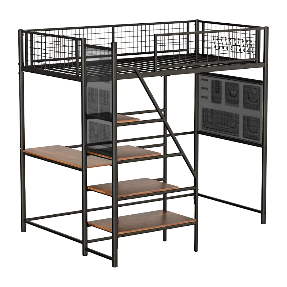 Vyvýšená postel se zábranou, 90x200, černá, NIVEN