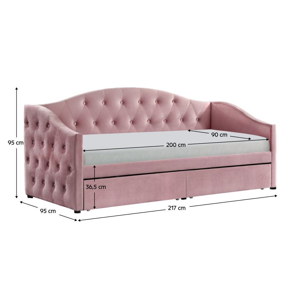 Postel s úložným prostorem, 90x200, růžová Velvet látka, ZASKA