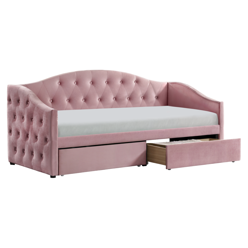 Postel s úložným prostorem, 90x200, růžová Velvet látka, ZASKA