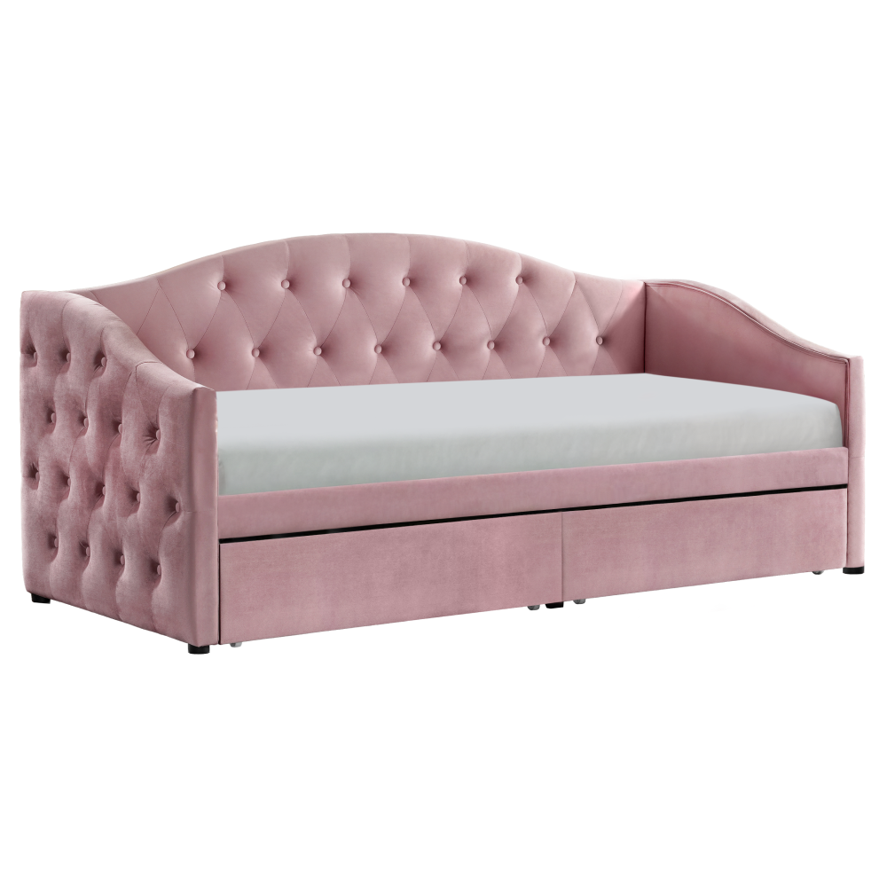 Postel s úložným prostorem, 90x200, růžová Velvet látka, ZASKA