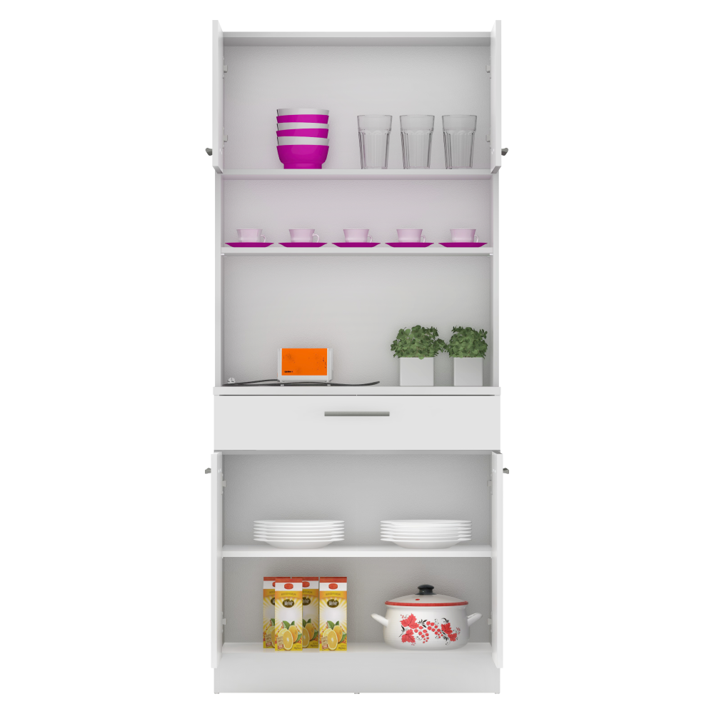 Čtyřdveřový kredenc, bílá, DOMIS NEW