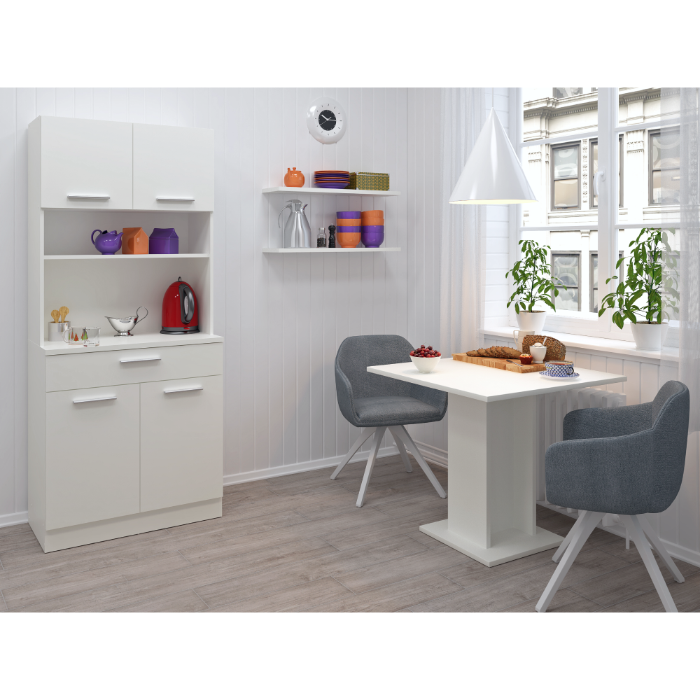 Čtyřdveřový kredenc, bílá, DOMIS NEW