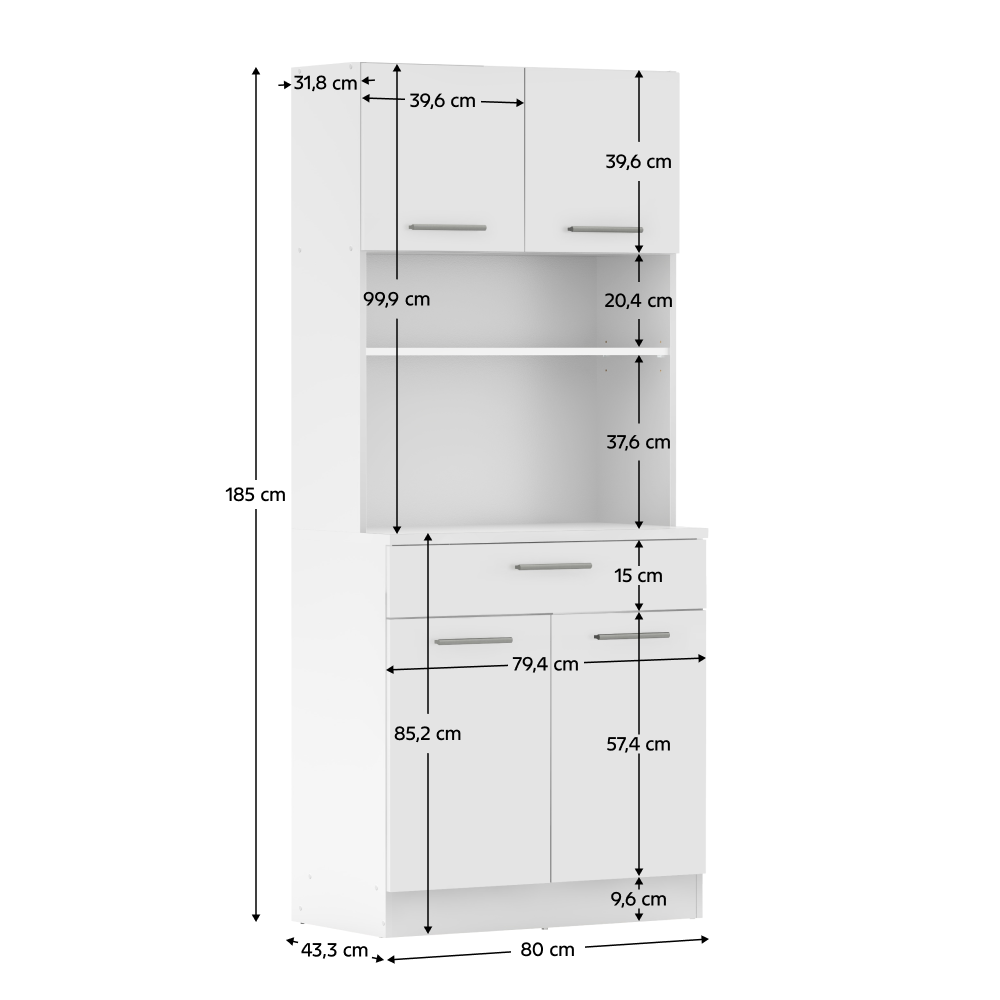Čtyřdveřový kredenc, bílá, DOMIS NEW