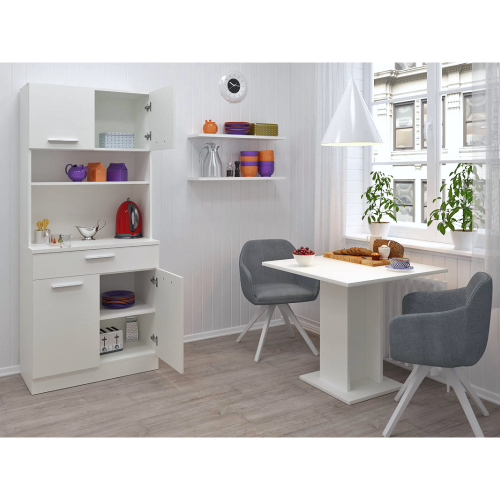 Čtyřdveřový kredenc, bílá, DOMIS NEW