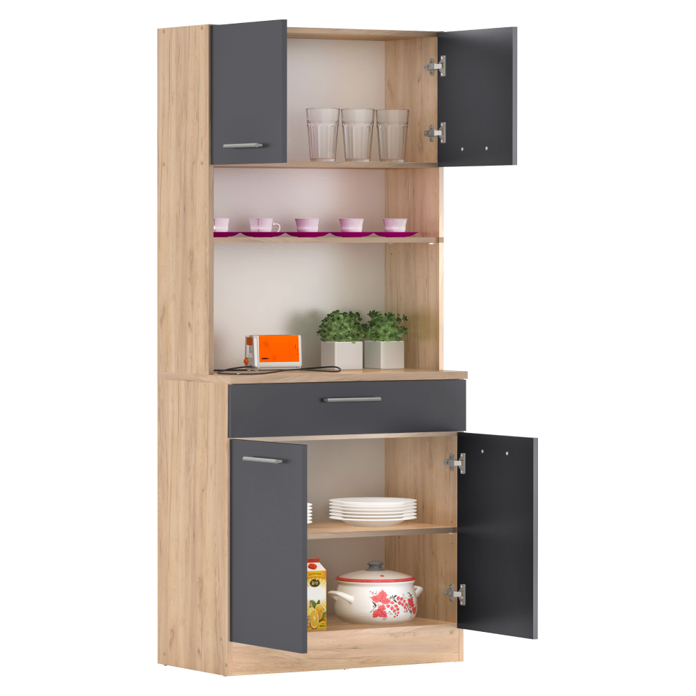 Čtyřdveřový kredenc, dub artisan/grafit, DOMIS NEW