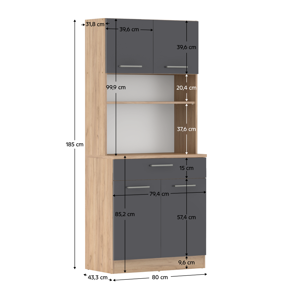 Čtyřdveřový kredenc, dub artisan/grafit, DOMIS NEW