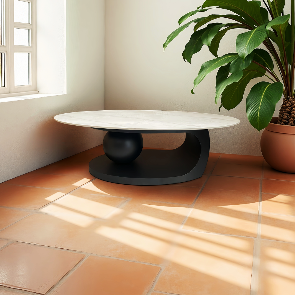 Konferenční stolek, imitace mramoru/černá, AXEN