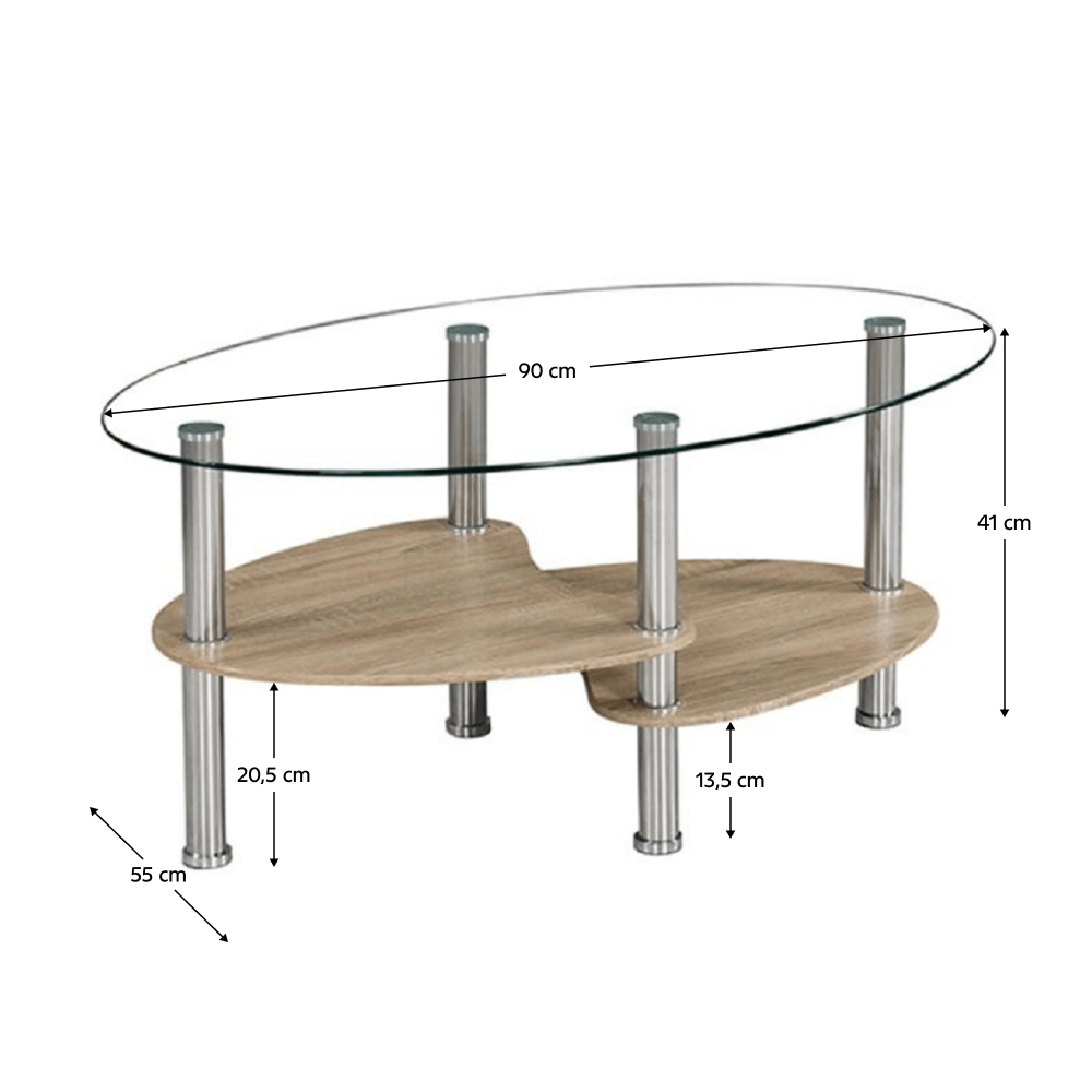 Konferenční stolek, ocel/čiré sklo/dub sonoma, PANTY NEW