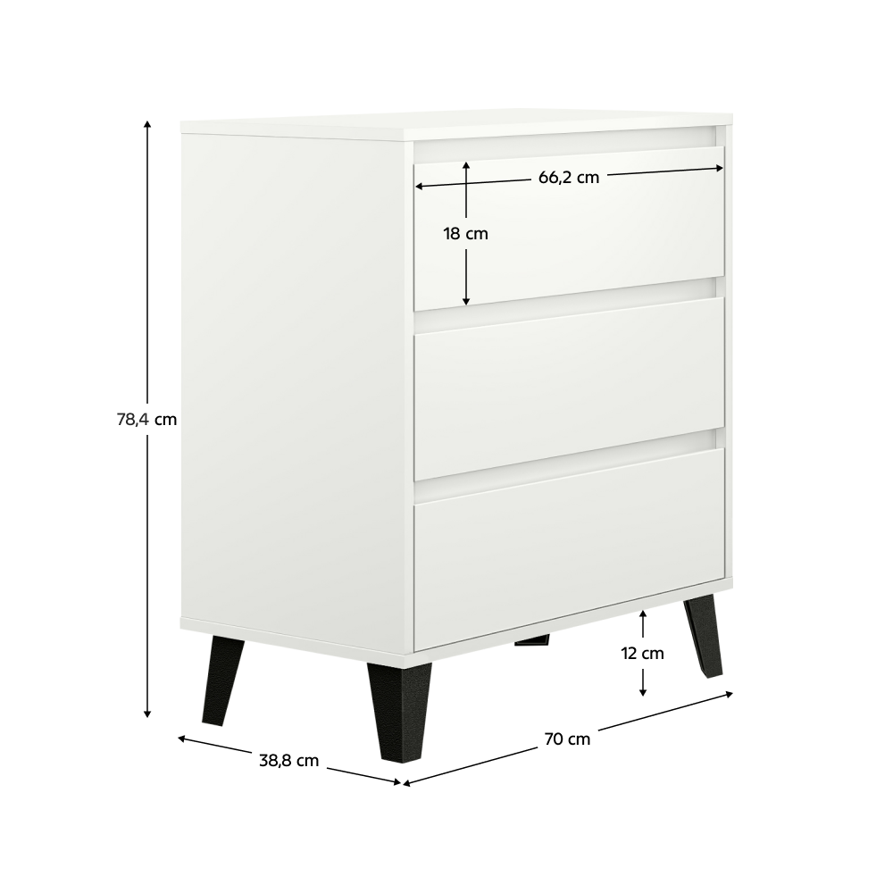 Komoda, bílá, BOGAN NEW 3S70