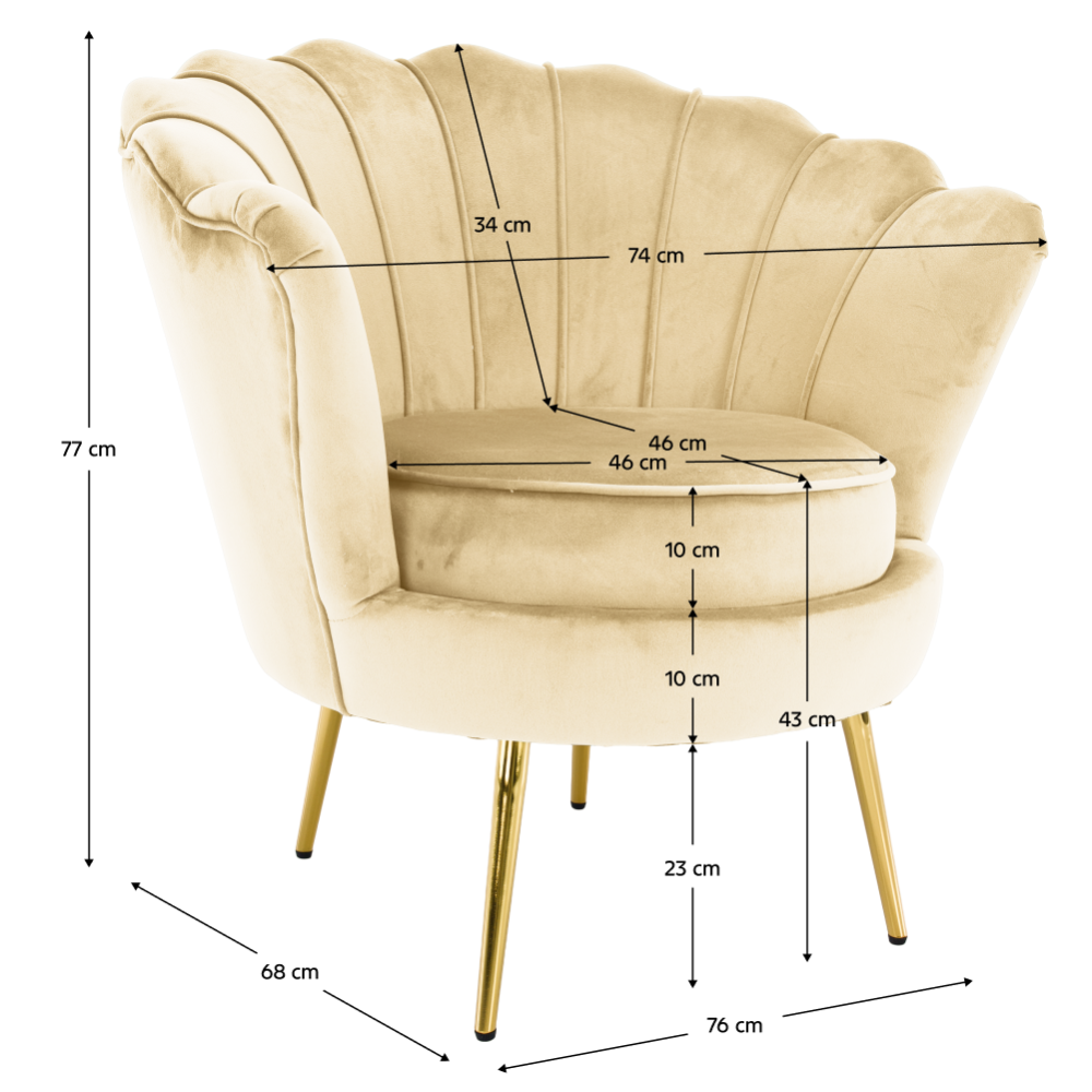 Křeslo ve stylu Art-deco, béžová Velvet látka/gold chrom zlatý, NOBLEO