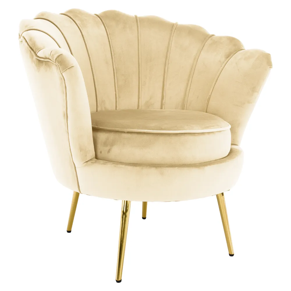 Křeslo ve stylu Art-deco, béžová Velvet látka/gold chrom zlatý, NOBLEO