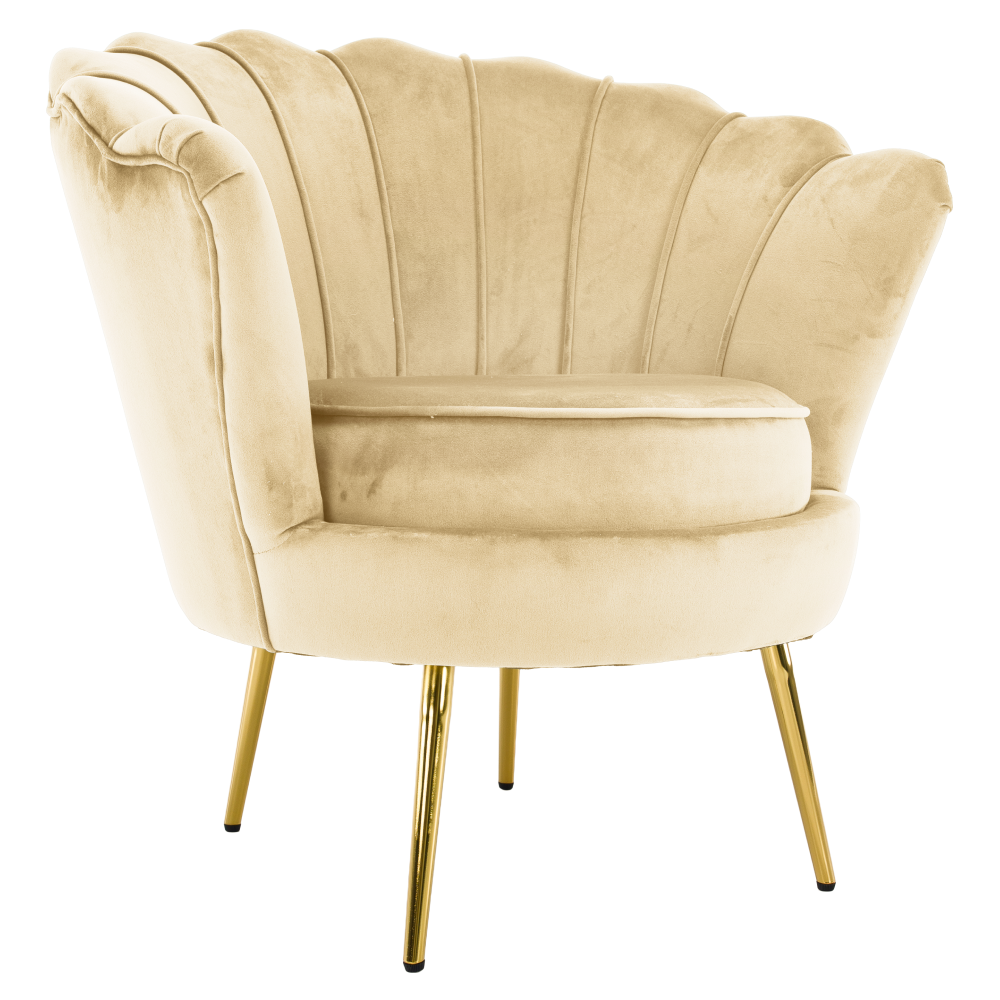 Křeslo ve stylu Art-deco, béžová Velvet látka/gold chrom zlatý, NOBLEO