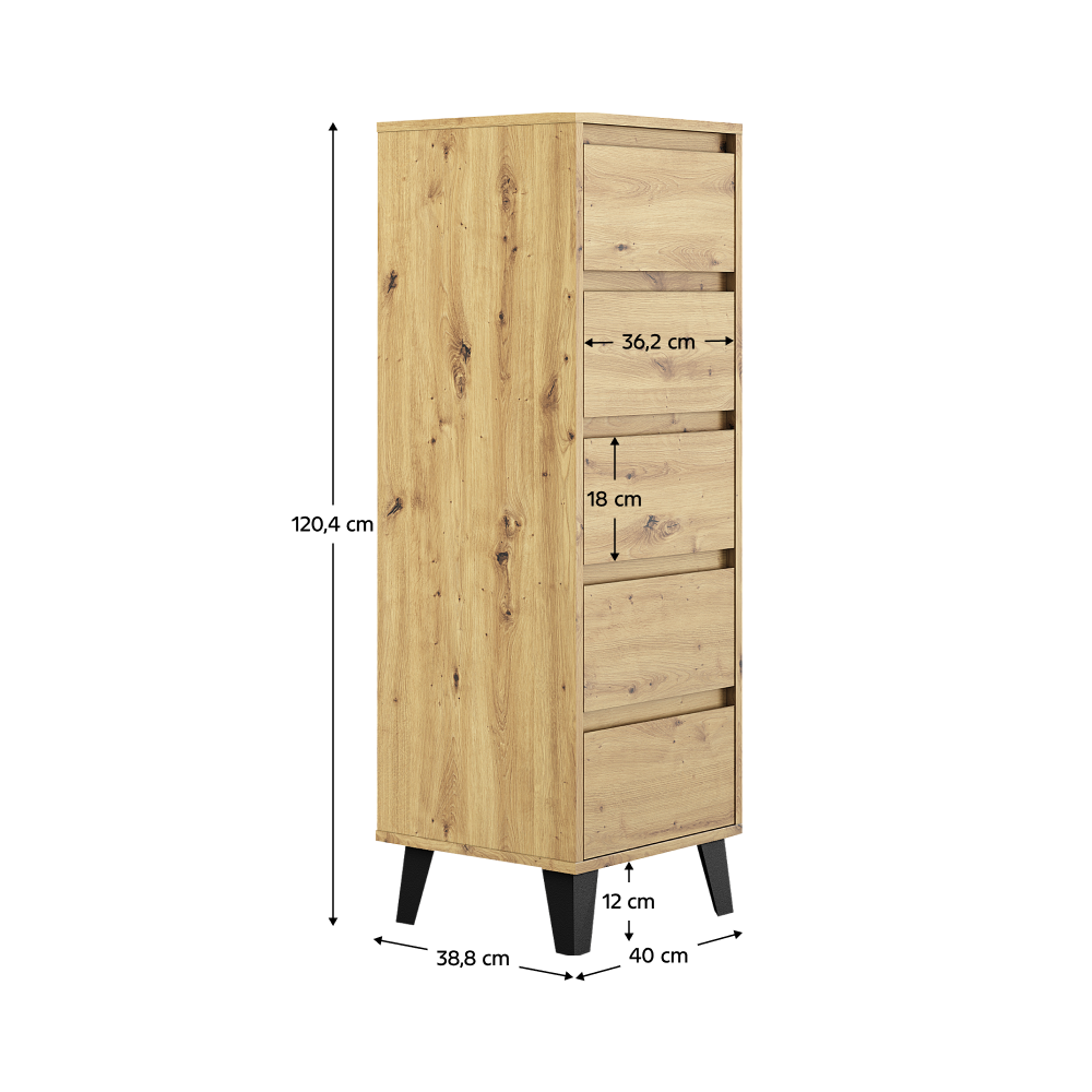 Komoda, dub artisan, BOGAN NEW 5S40