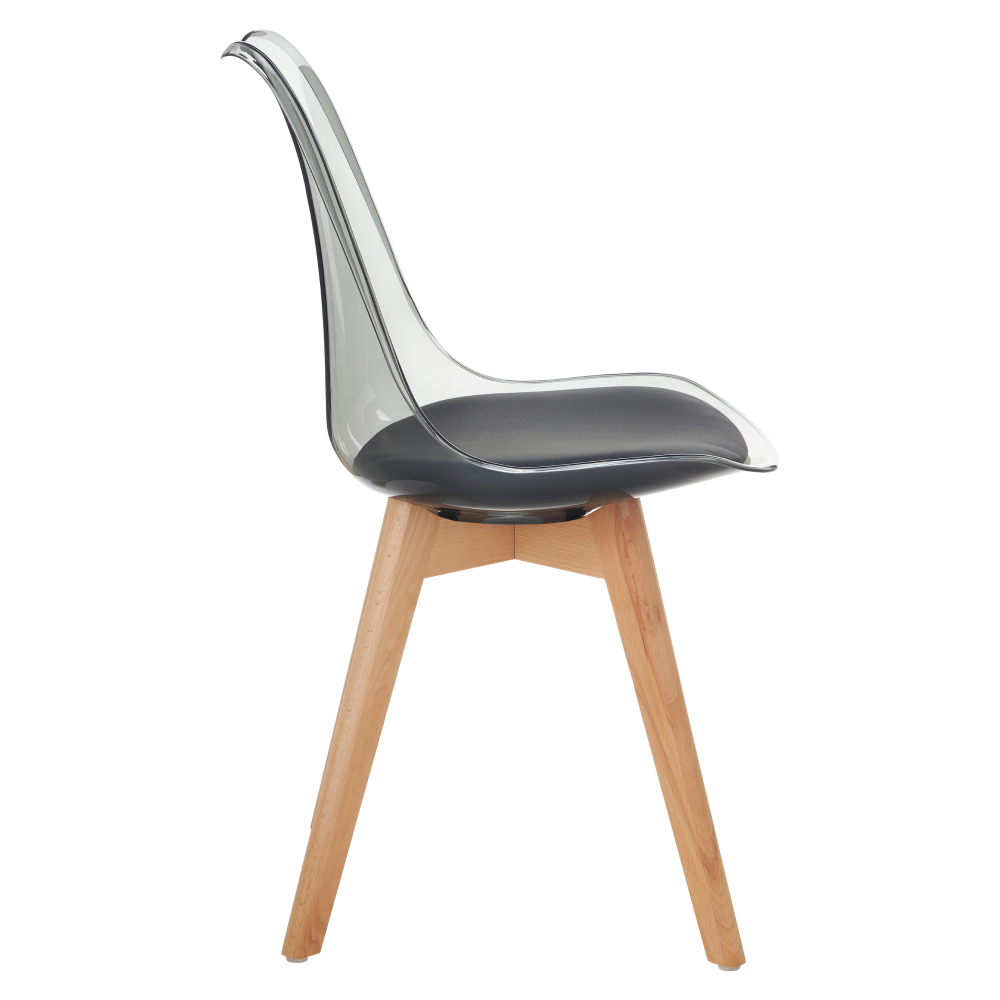 Židle, transparentní černá, akryl/ekokůže/buk, BALI 3 NEW