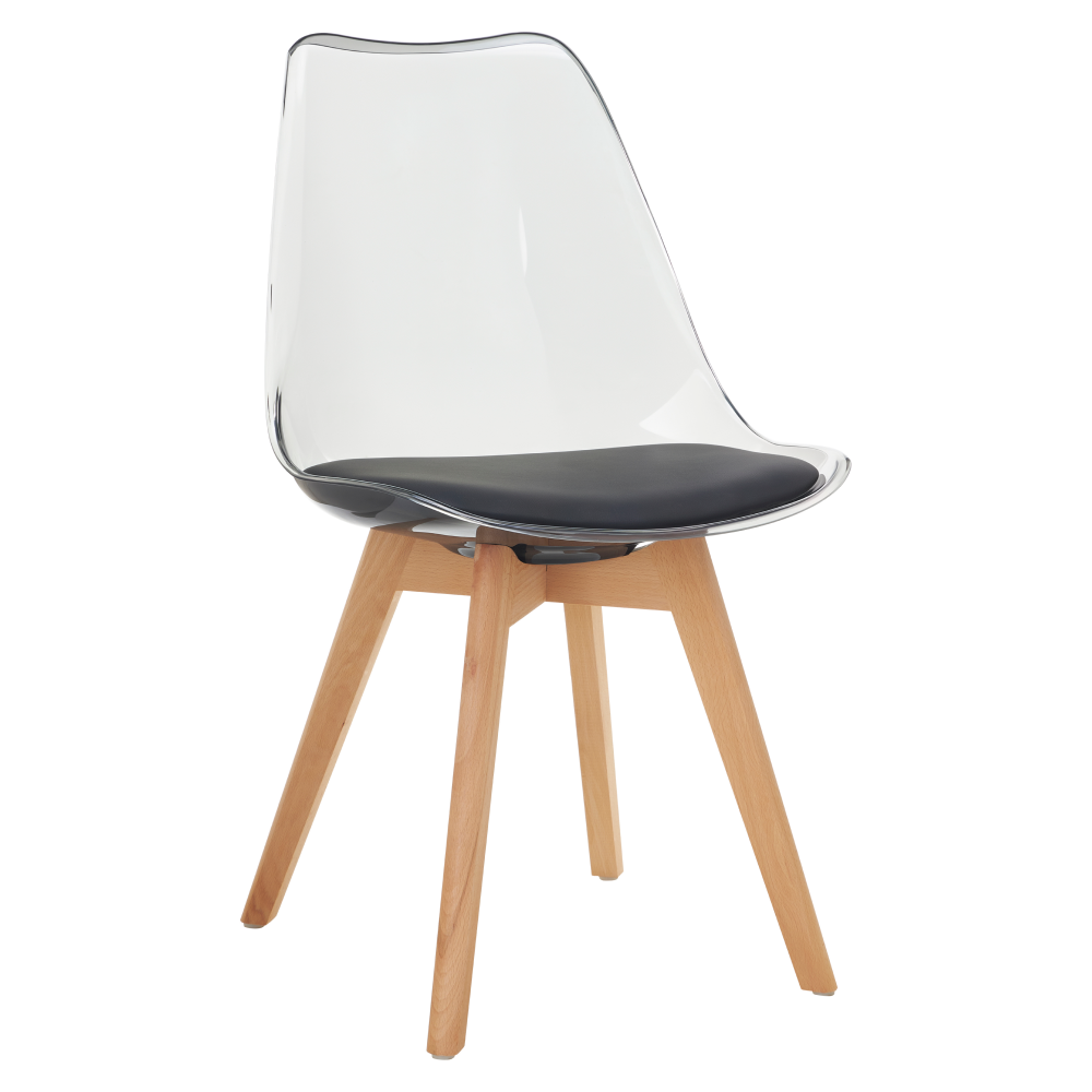 Židle, transparentní černá, akryl/ekokůže/buk, BALI 3 NEW
