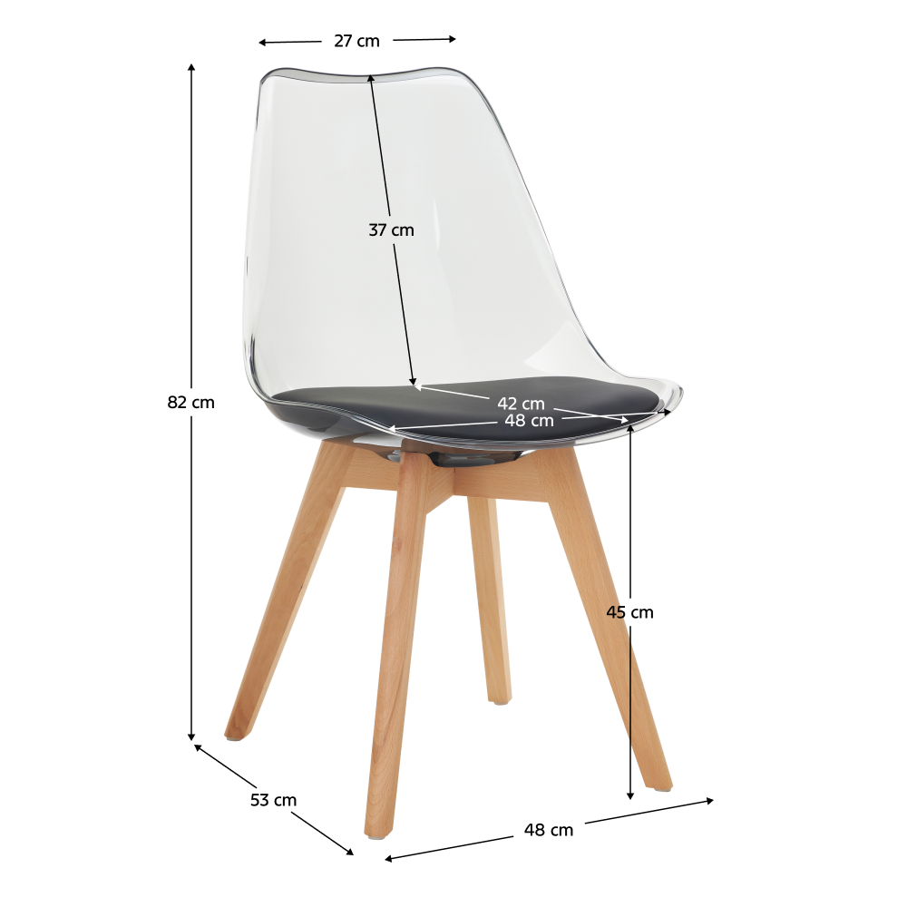 Židle, transparentní černá, akryl/ekokůže/buk, BALI 3 NEW