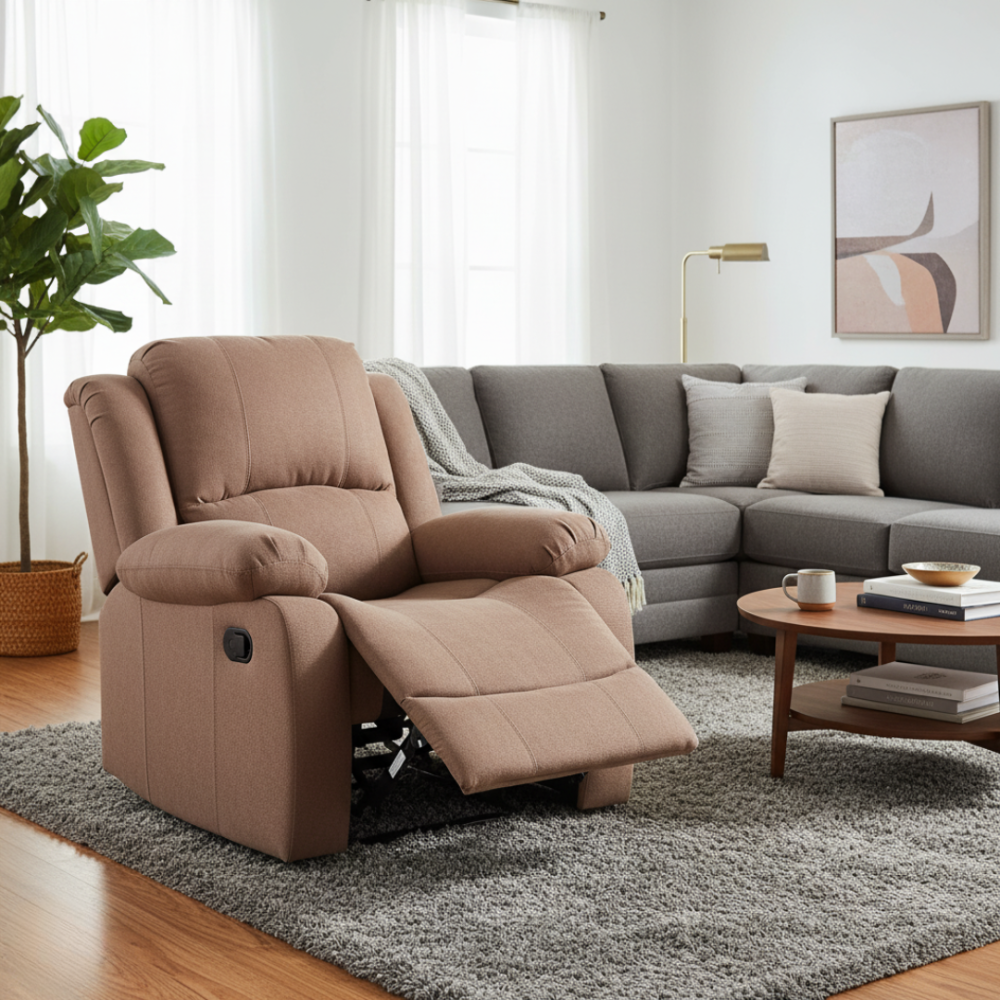 Relaxační polohovací křeslo, hnědá látka, ASKOY NEW