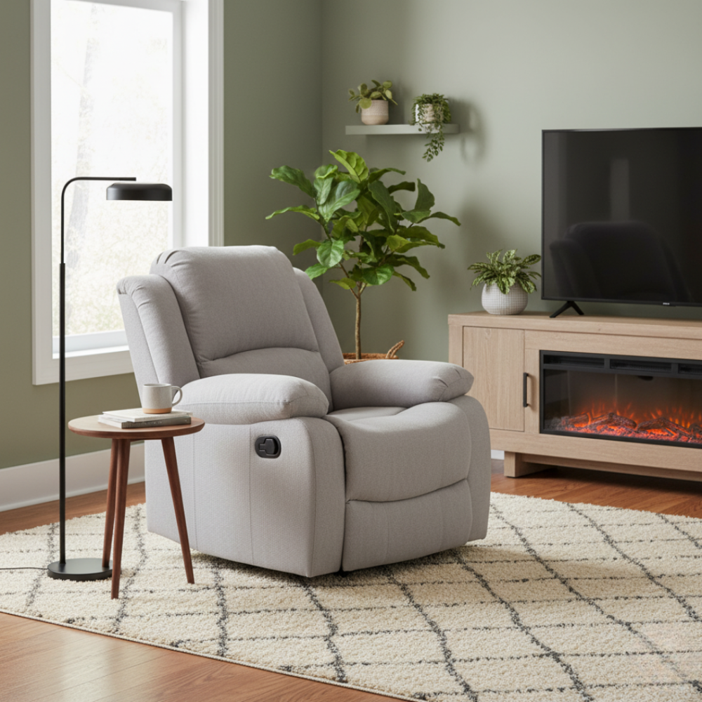 Relaxační polohovací křeslo, světle šedá látka, ASKOY NEW