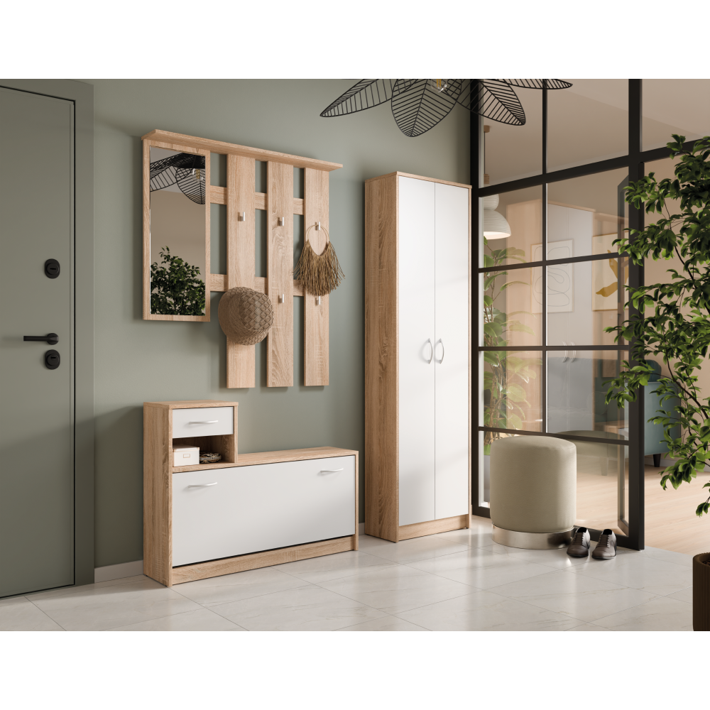 Předsíňová sestava, dub sonoma/bílá, VIRA-MECKI NEW