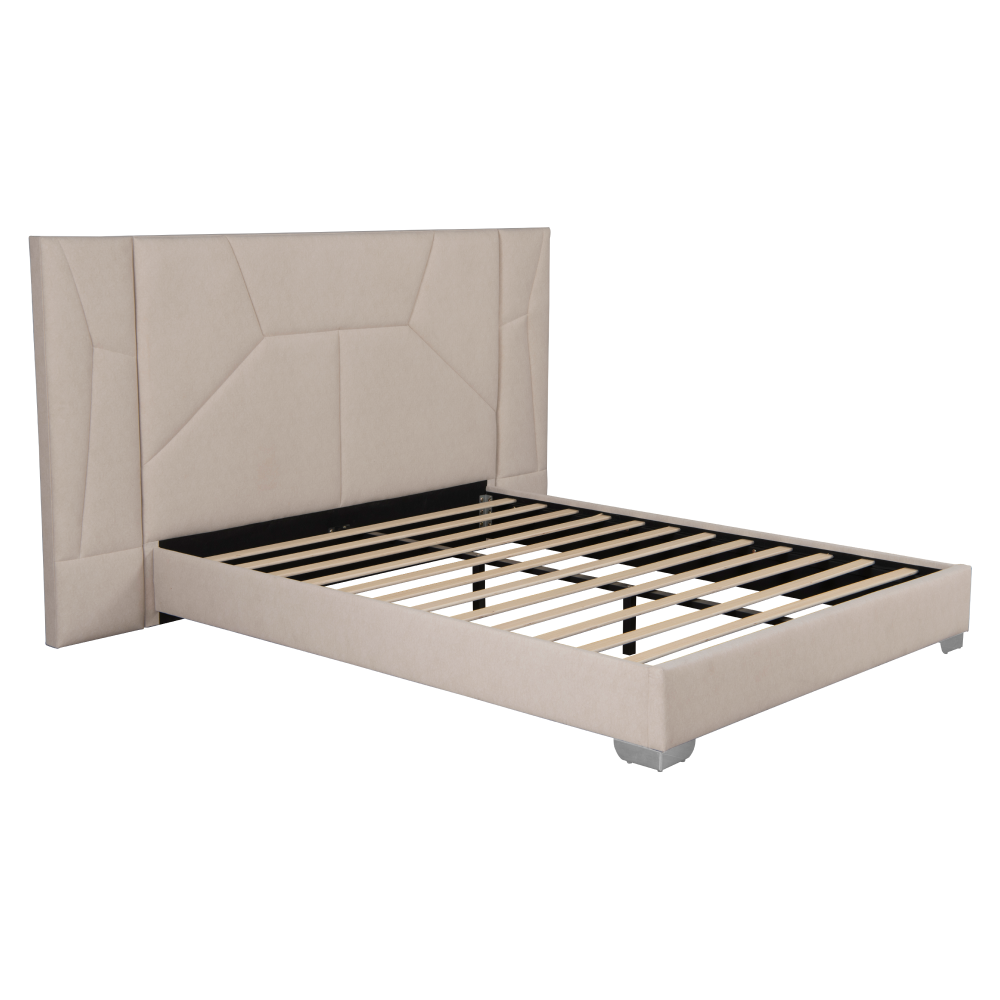 Postel s roštem a LED osvětlením, 160x200, béžová Velvet látka, ALTESA