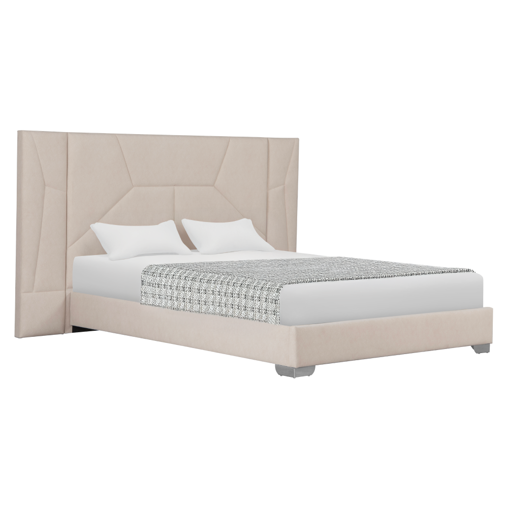 Postel s roštem a LED osvětlením, 160x200, béžová Velvet látka, ALTESA