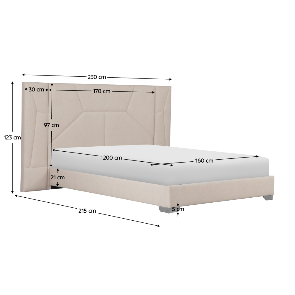 Postel s roštem a LED osvětlením, 160x200, béžová Velvet látka, ALTESA