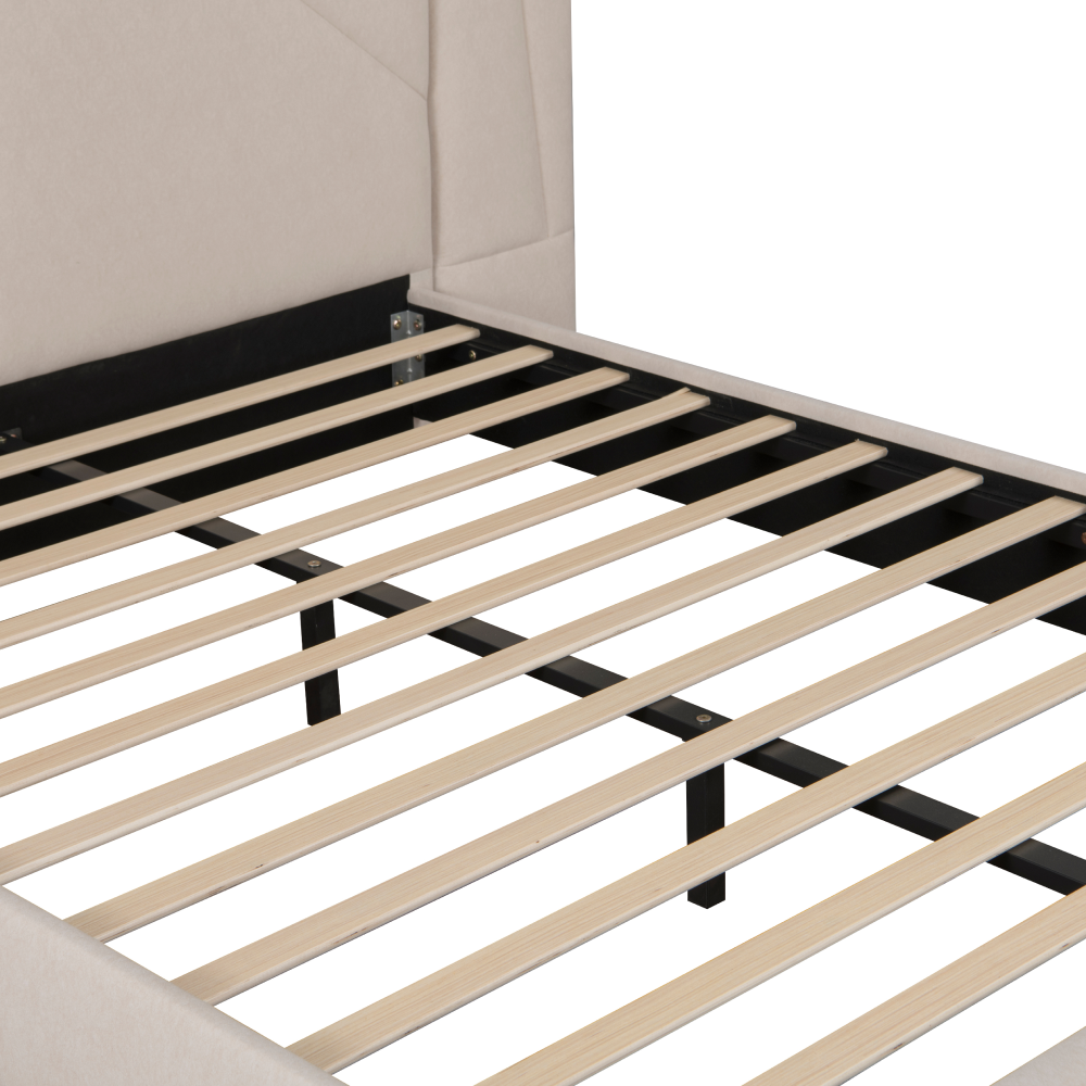 Postel s roštem a LED osvětlením, 160x200, béžová Velvet látka, ALTESA