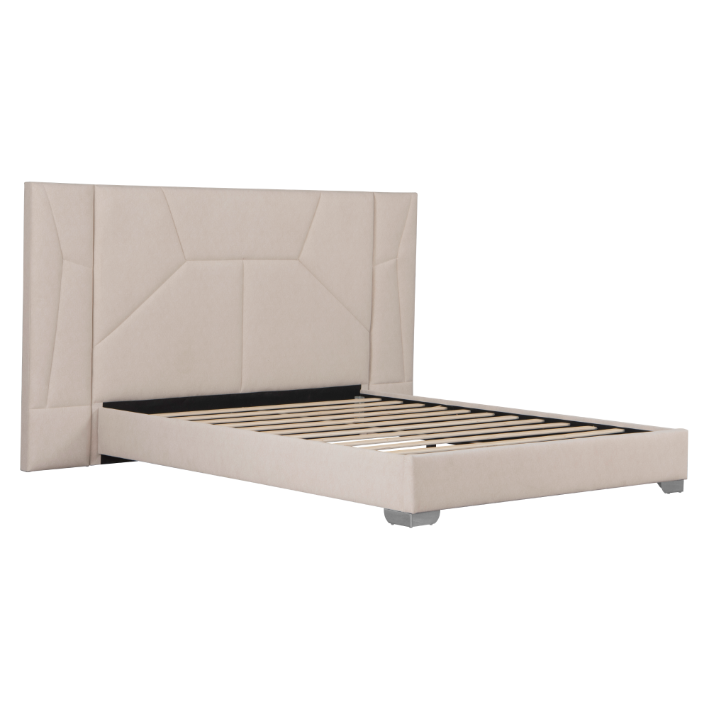 Postel s roštem a LED osvětlením, 160x200, béžová Velvet látka, ALTESA